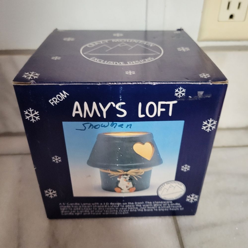 Vintage Amys Loft Ceramic Snowman Candle Holder - With Shade Blue